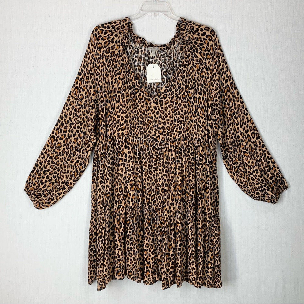 Wonderly NWT Leopard Print Long Sleeve V-Neck Tiered Skirt Mini Dress - Size 3X - Picture 3 of 16